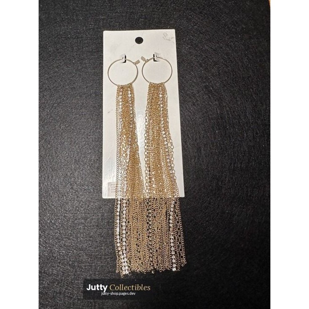 gold tone fringe tassel drop earrings long boho nwt